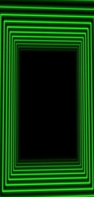 Vibrant green geometric glowing pattern on black background wallpaper.