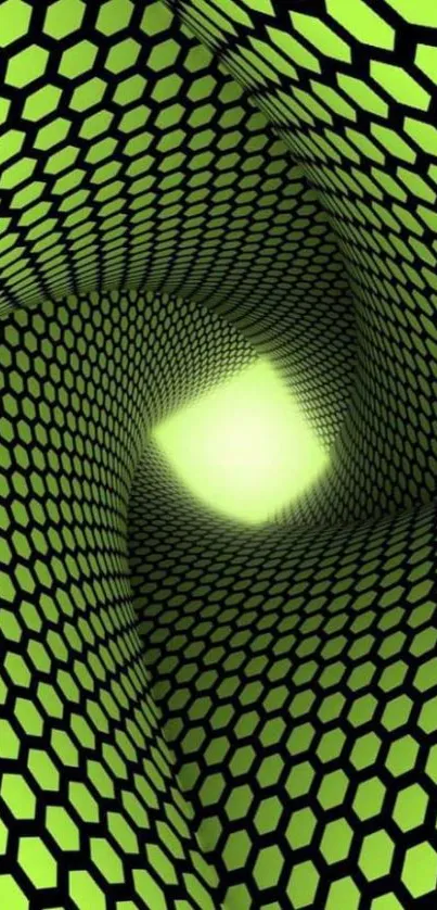 Bright green hexagon vortex wallpaper with a geometric spiral design.