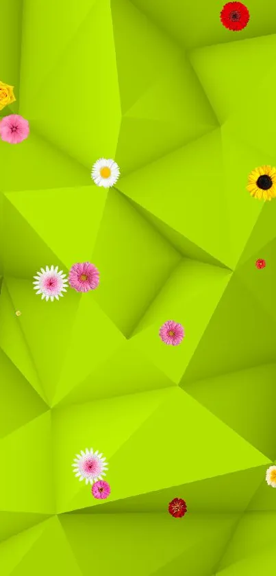 Vibrant lime green geometric polygonal wallpaper.