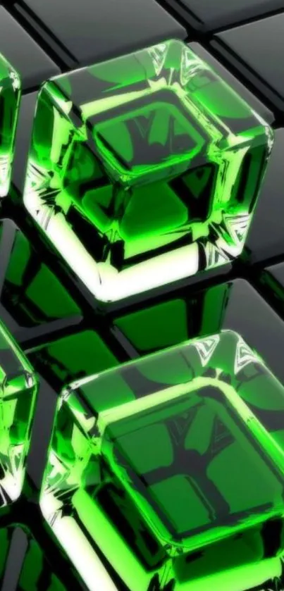 Vibrant green geometric cube wallpaper design for mobile.