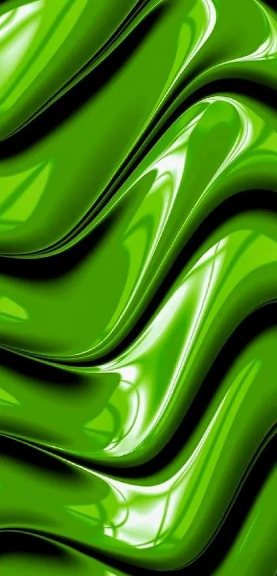 Vibrant green glossy waves mobile wallpaper