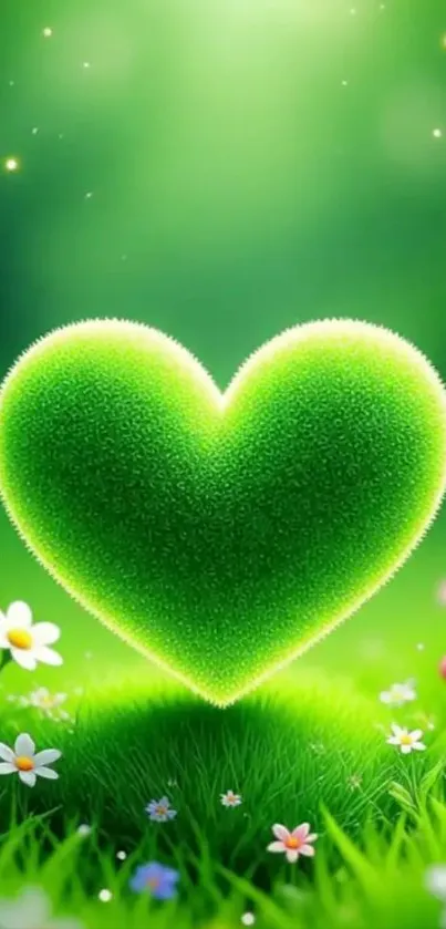 Green heart with flowers in nature design wallpaper