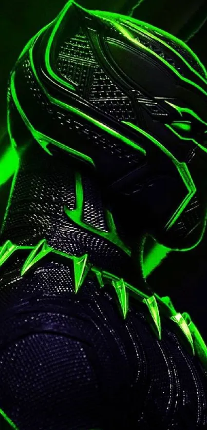 Neon green hero on dark background, striking mobile wallpaper.