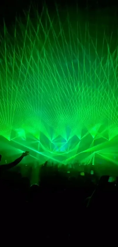 Energizing green laser light show at a concert event with dynamic visuals.