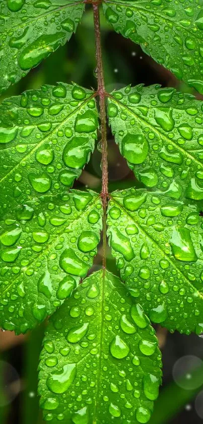 Vibrant green leaf with fresh rain droplets.