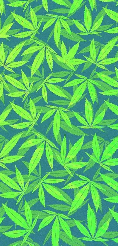 Vibrant green cannabis leaf pattern wallpaper for mobile.