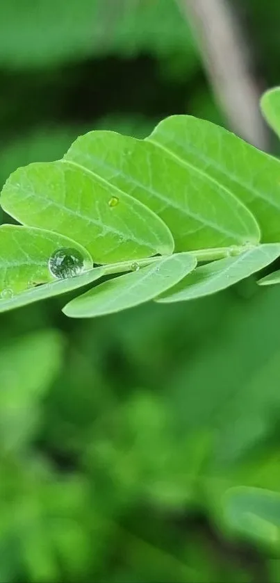 Close-up of a vibrant green leaf with dew drop, capturing nature's beauty.