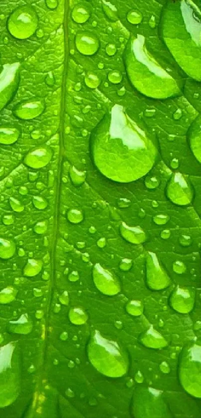 Close-up of vibrant green leaves with dewdrops, exuding freshness and vitality.