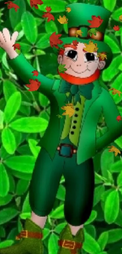 Cartoon character lying on green leafy background wallpaper.