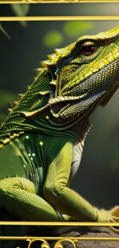 Detailed green lizard artwork with vibrant colors for mobile wallpaper.