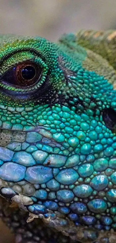 Close-up of a vibrant green lizard with detailed scales.