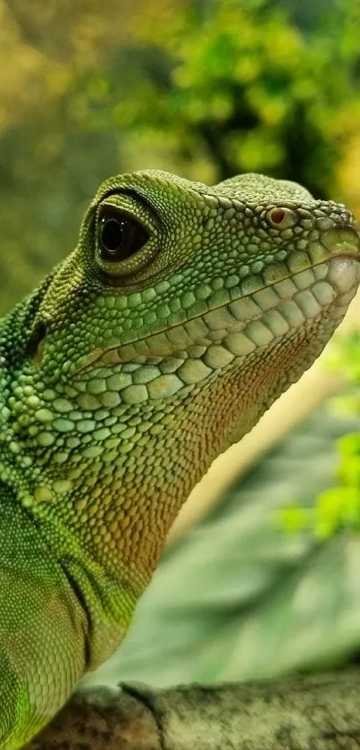 A vibrant green lizard on a natural background, perfect for mobile wallpaper.