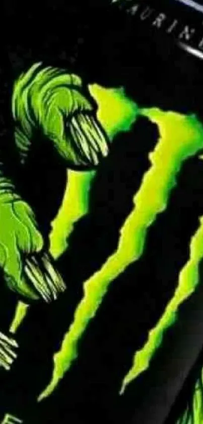 Vibrant neon green monster claw on a dark background.