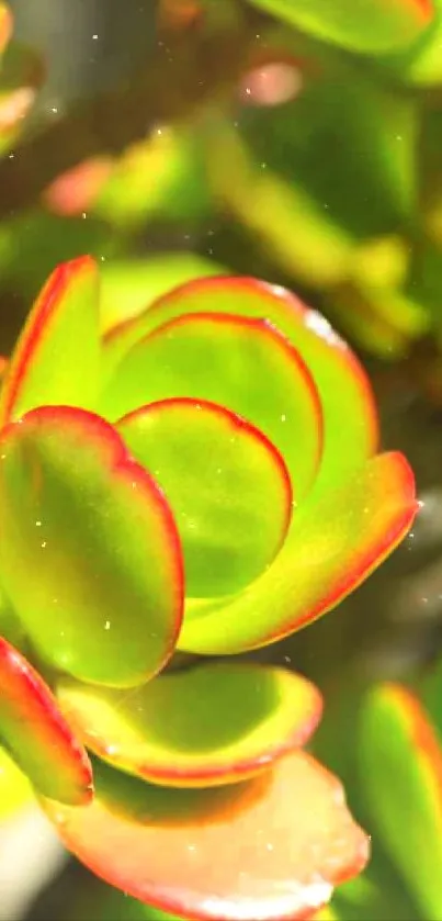Close-up of vibrant green succulent with red-edged leaves.