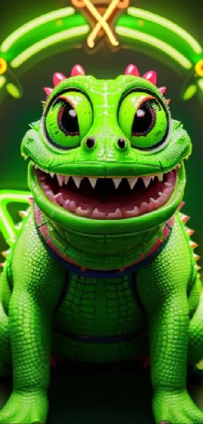 Bright green lizard with neon accents, perfect for phone wallpaper.