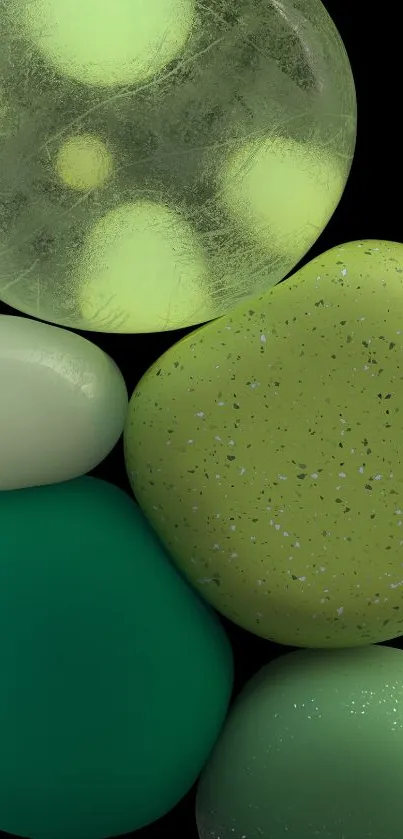 Vibrant green mobile wallpaper with abstract pebble design.
