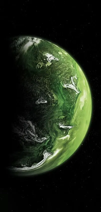 Green planet mobile wallpaper with cosmic space.