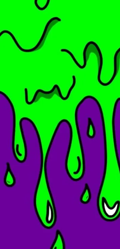 Vibrant green and purple drip art wallpaper.