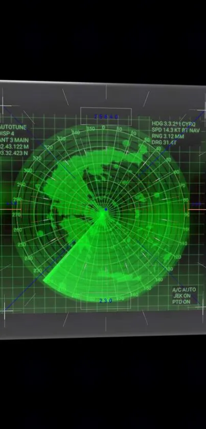 Green radar screen mobile wallpaper with futuristic design.