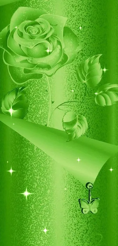 Vibrant green rose mobile wallpaper with elegant and modern floral design.