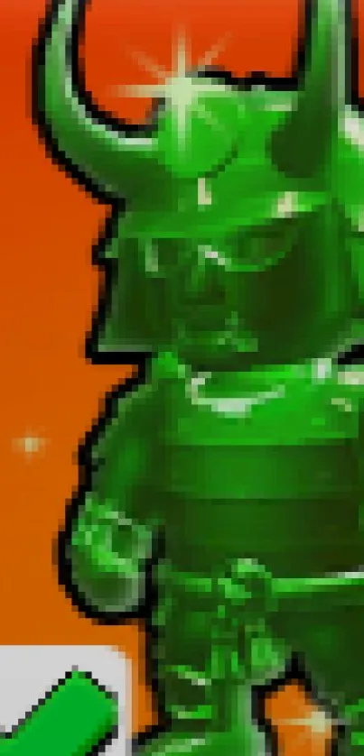 Green samurai figure on an orange background mobile wallpaper.