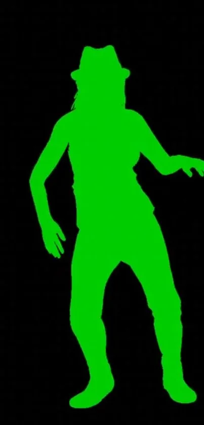 Silhouette of a person in vibrant green on a black background.