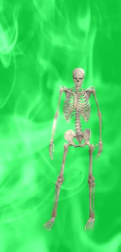 Skeleton with green smoke on phone wallpaper.