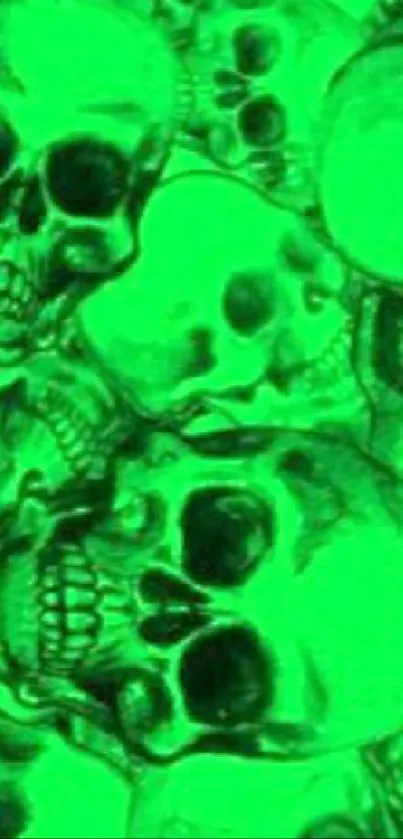 Vibrant green skulls pattern wallpaper.