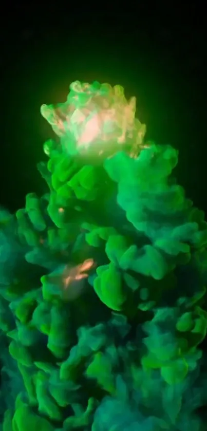 Abstract green smoke art on a dark background for mobile wallpaper.