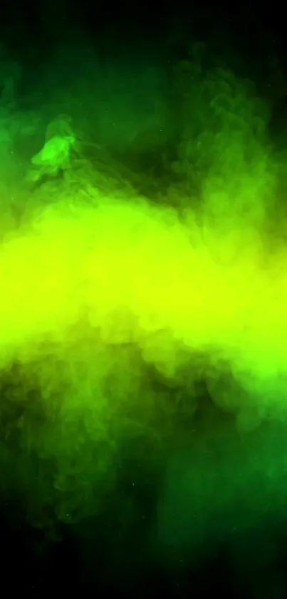 Abstract green smoke wallpaper with vibrant swirling patterns.