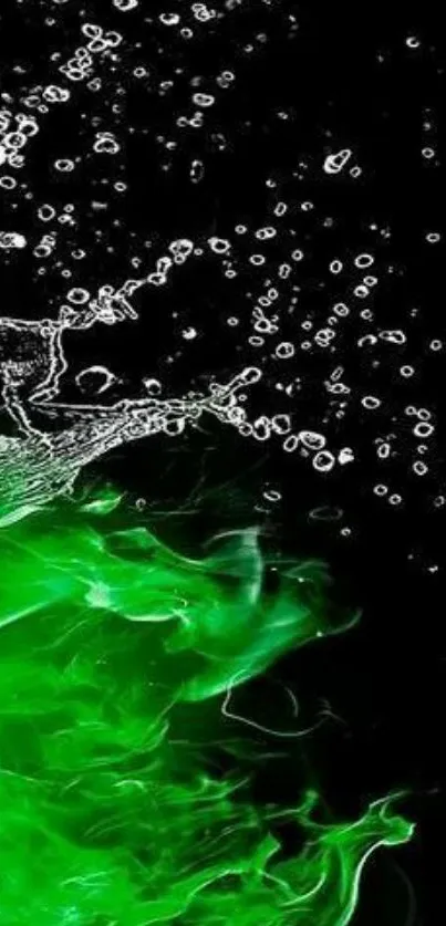 Dynamic green smoke design with contrasting water splashes.