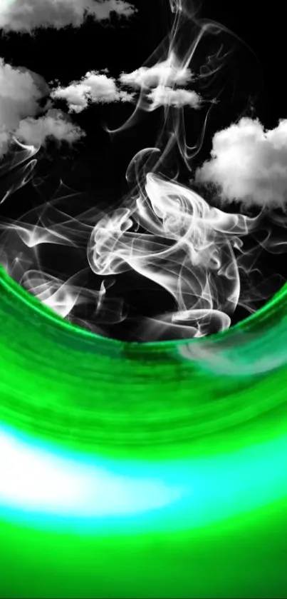 Captivating abstract green smoke with clouds mobile wallpaper.