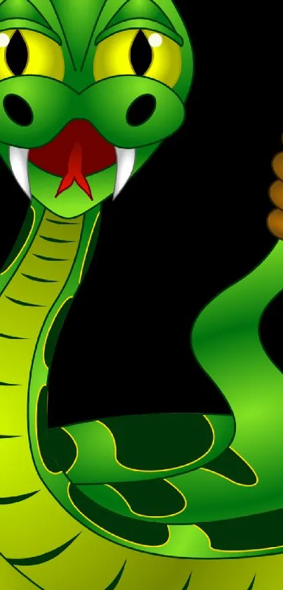 Vibrant green cartoon snake wallpaper with animated features.