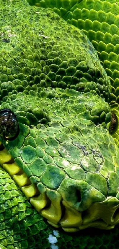 Close-up of a vibrant green snake with detailed scales.