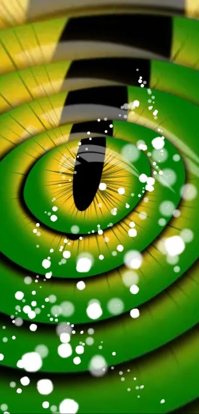 Green spiral wallpaper with white speckles for phone.