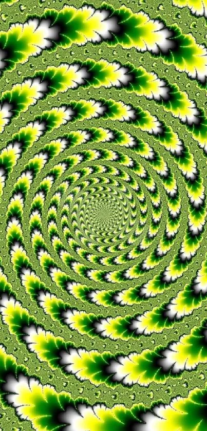 Green spiral fractal wallpaper with vibrant patterns.