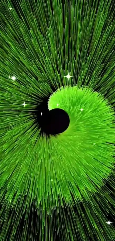 Vibrant green spiral design with dynamic motion.