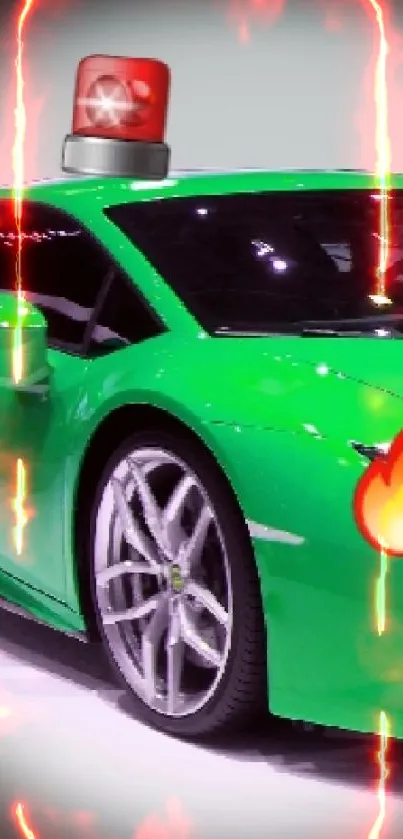 Green sports car with sleek design on display.
