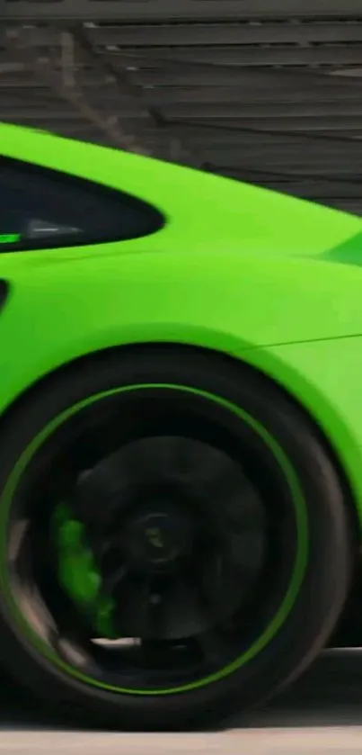 Vibrant green sports car showcasing speed and elegance on a dynamic background.