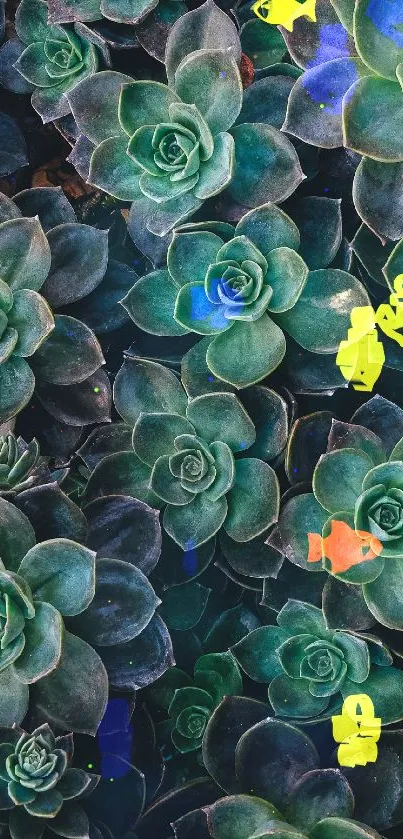 Close-up of vibrant green succulent plants creating a lush and natural mobile wallpaper.