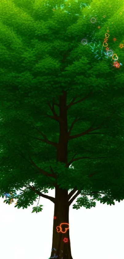 Vibrant green tree with lush foliage on a mobile wallpaper.