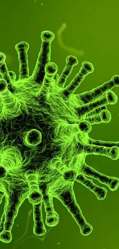 Vibrant green virus design on mobile wallpaper.