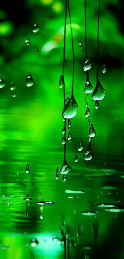 Green water droplets mobile wallpaper with tranquil nature theme.