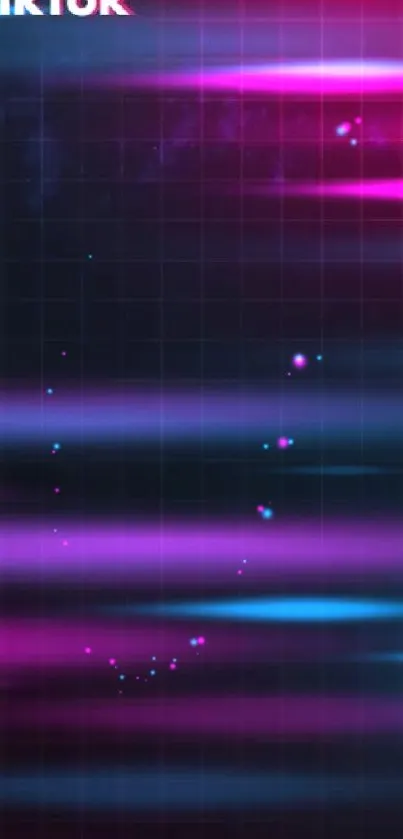 Neon grid wallpaper with vibrant hues in pink and blue for mobile screen.