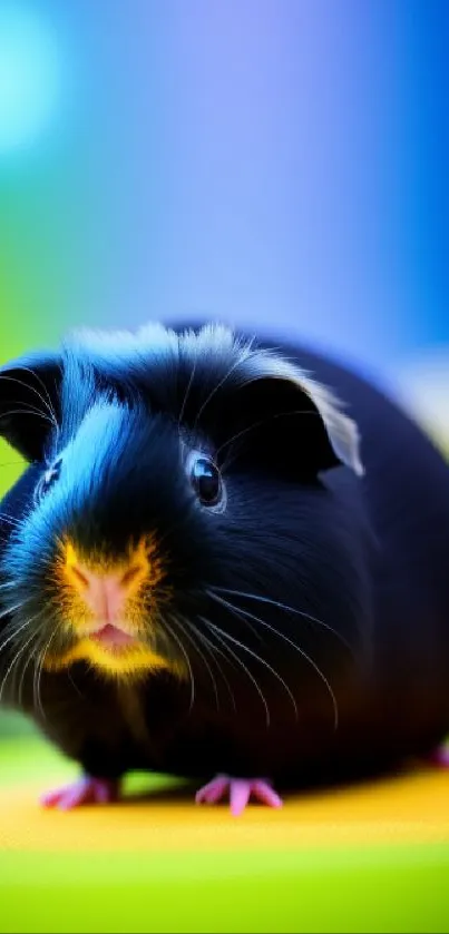 Colorful wallpaper of a cute guinea pig with vivid, vibrant colors.