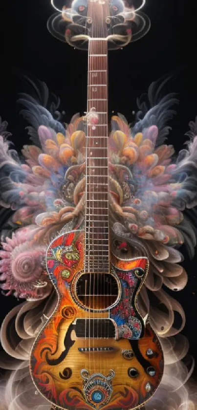 Colorful guitar art mobile wallpaper with intricate design