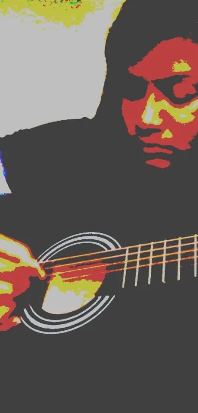 Artistic depiction of a person playing a guitar with vibrant colors.