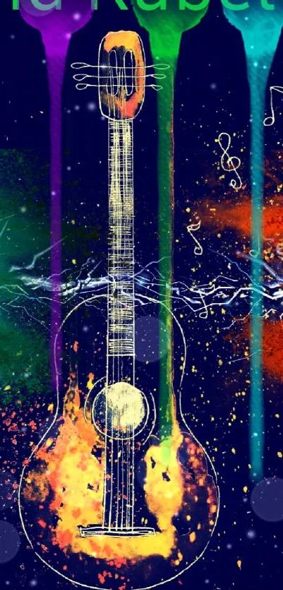 Colorful abstract guitar design wallpaper with vibrant art.