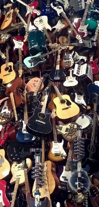 Vibrant collection of guitars as a mobile wallpaper.