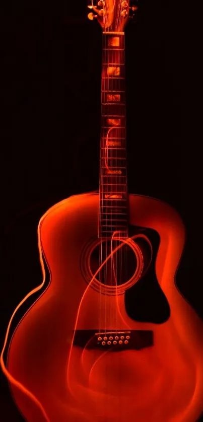 Glowing guitar light painting wallpaper, vibrant and creative.